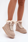 Semišové zimné čižmy dámske na platforme s kožušinou Big Star SS274371 béžové