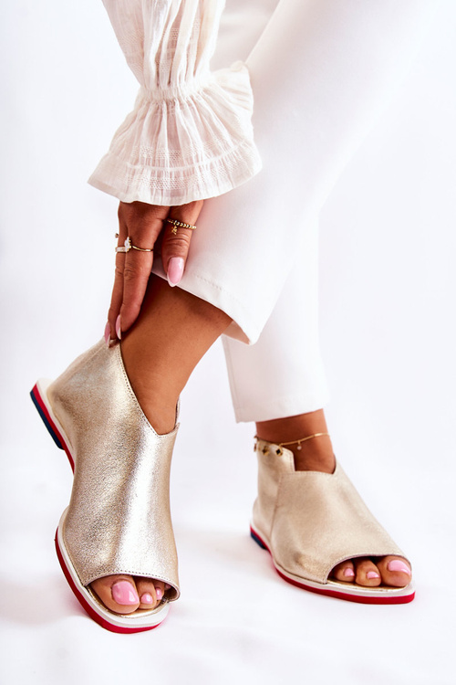 Kožené Sandály Na Posuvníku Zlaté Clorie