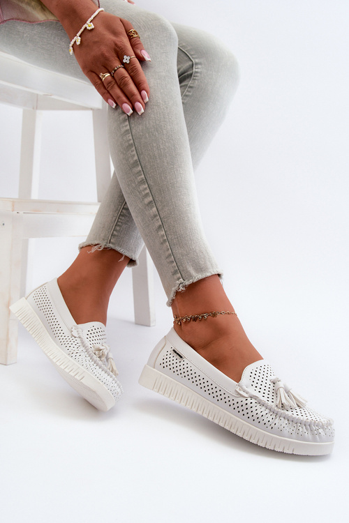 Biela dámska mokasíny so zvyšovaním z eko kože Tinami