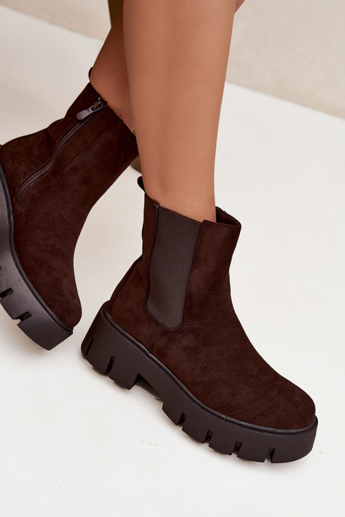 Dámské kotníkové boty se zateplením na zip ekokůže hnědé Fivienne