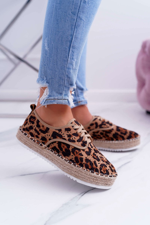  Dámské Espadrilky šněrovala Semišové Leopard MyShoes