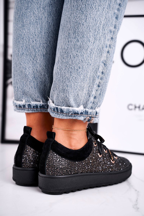 Dámské tenisky elegantní kožené Laura Messi Černé 2045