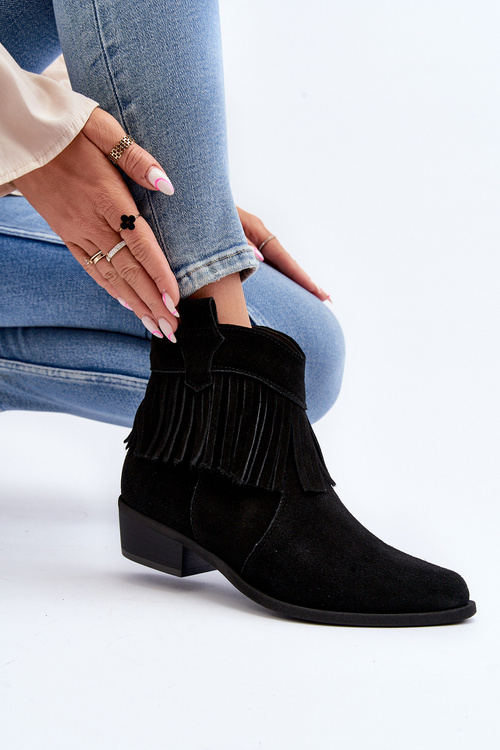 Zazoo 3430 Čierne semišové dámske topánky s franjami