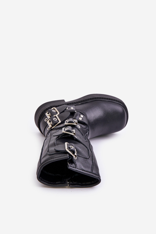 Čižmy Krátke Čižmy Pre Dievčatá S Prackami Eko Koža Čierne Rinetha