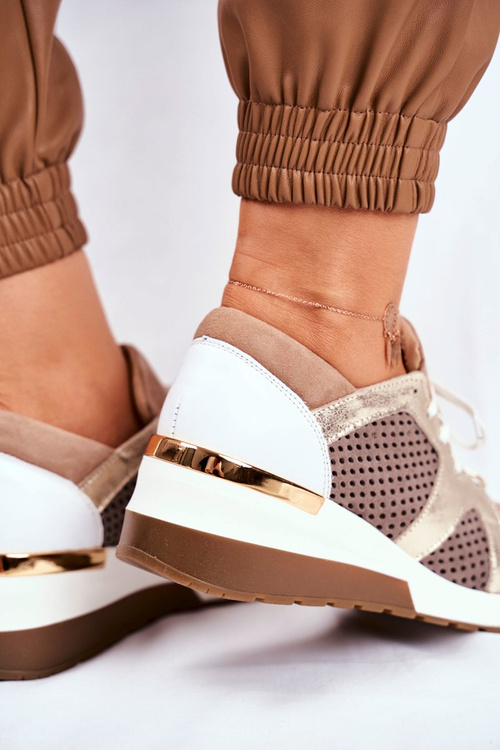 Kožené Klínové Tenisky Sneakers Béžove Nicole 2562