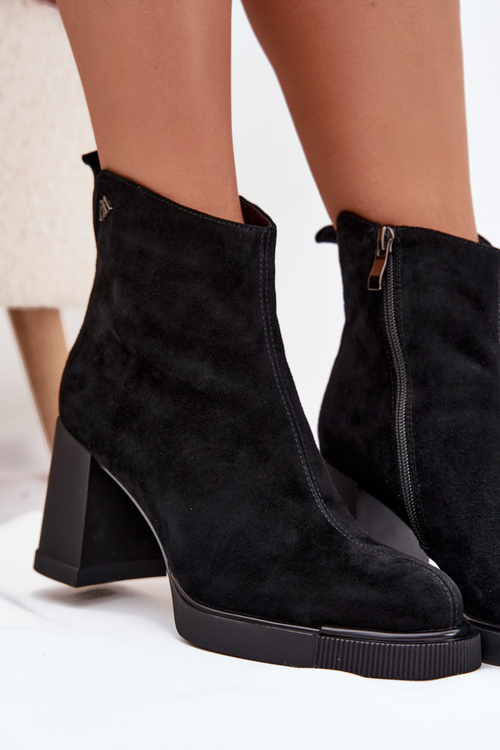 Semišové kožené dámské boty na podpatku Vinceza 91142 Černé