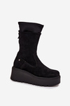 Dámské kožené semišové kotníkové boty na masivní platformě Maciejka A7161-20 Černé