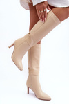 Kůže na vysokém podpatku přes kolena Bežové Serpens