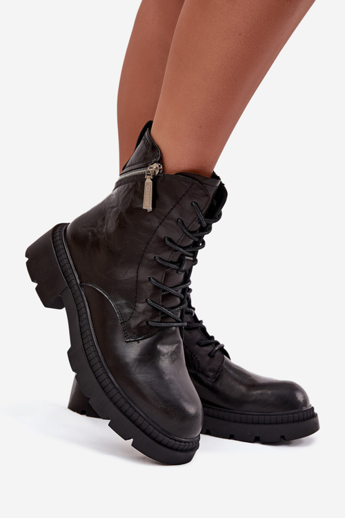 Kožené pracovné čižmy dámske zateplené Big Star SS274452 Čierne