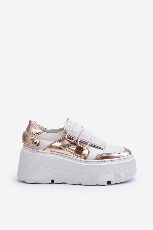 Zazoo 1833 Dámské kožené tenisky na masivní podrážce bílo-zlaté