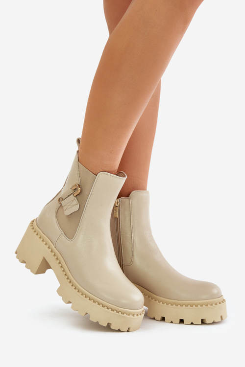 Zazoo 60490 Kožené Zateplené Botky S Dekorací Světle Béžové
