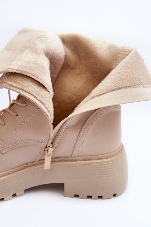 Kůže Botky Workery s Plochým Podpatkem se Sponou Jasnobežové Samivlo