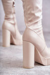 Kožené vysoké topánky na platforme béžovej katriny