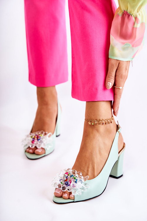 Kožené módne čerpadlá sandále s ozdobou zelenej meriss