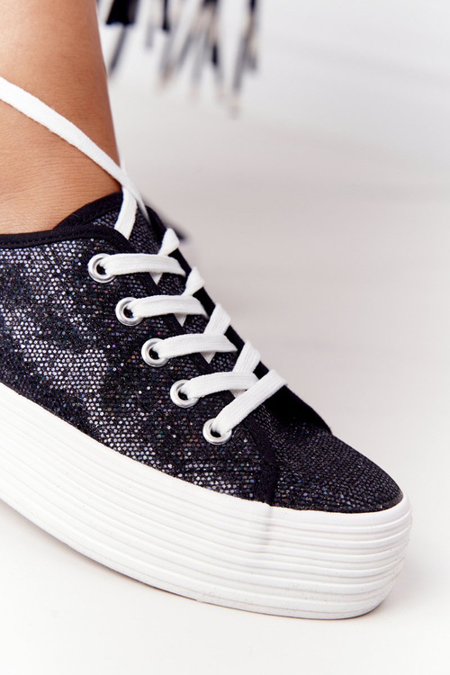 Třpytivé Tenisky Na Platformě Černé Luna