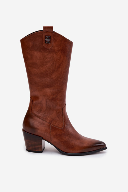 Kožené Kovábojky Na Podpatku Vyhřívané Zazoo 70155 Hnědé