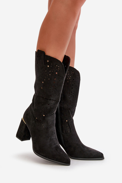 Dámské černé zamilované botky s podpatkem a špičatou špičkou Nevithra