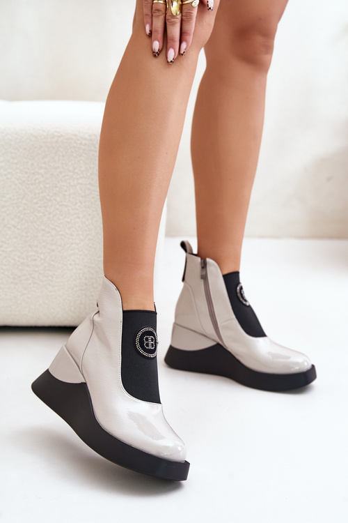 Kožené Kotníkové Boty Na Klínu D&A MR880-137 Světle Šedé