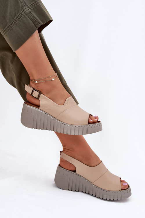 Dámské sandály z přírodní kůže na klínu Artiker Béžové 56C0957