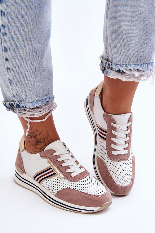 Kožené sportovní boty S.Barski AL21575 bílo-růžové