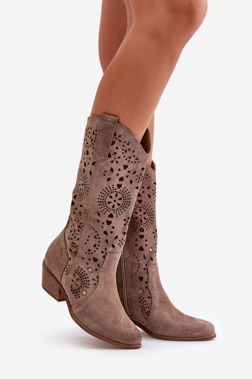 Zazoo 3396 Semišové Vyrábané Poltopánky Na Polovici Lýtok Hnedé