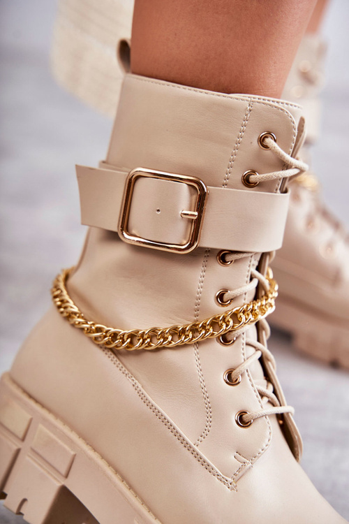 Módní dělnické boty s řetízkem béžove Solesso