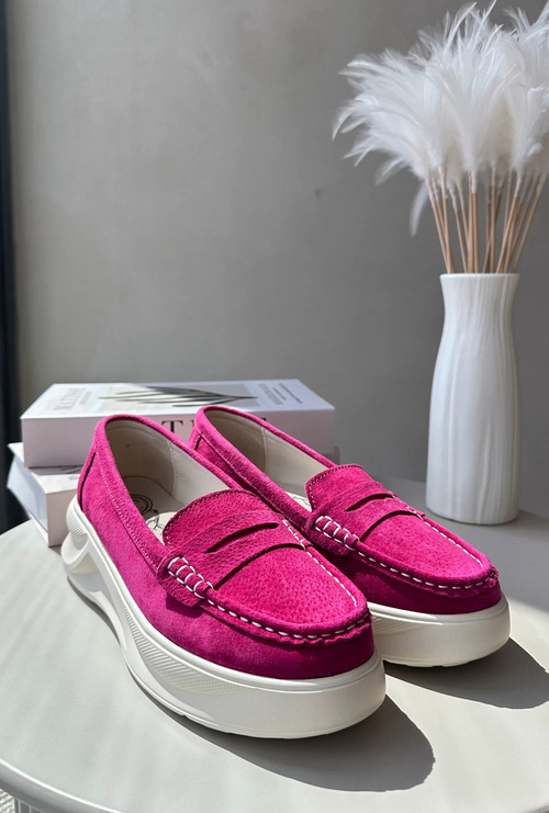 Semišové dámské mokasíny Fuksja Filidia