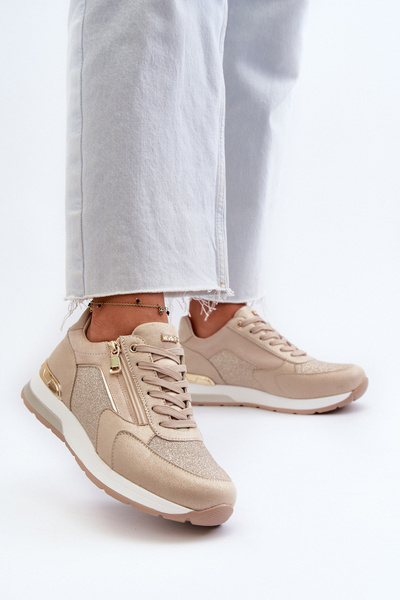 Dámské tenisky s flitry a zipem INBLU IN000365 Beige