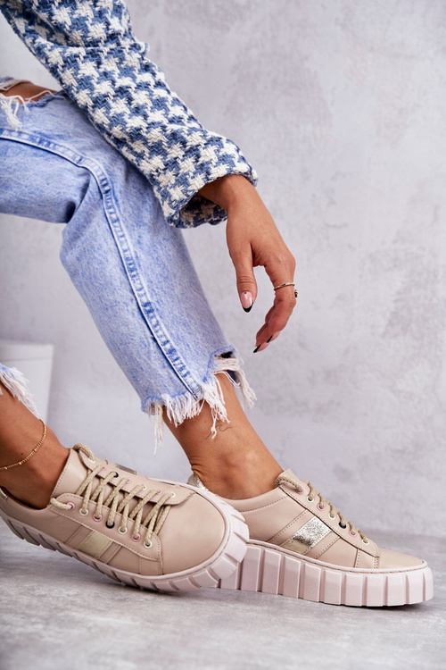 Dámské sportovní kožené boty zavazované Béžová a zlatá Ariva