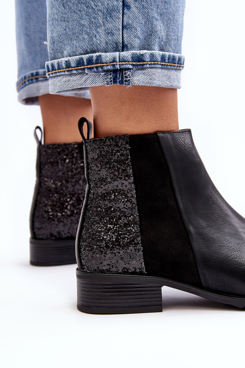 Dámske topánky Jodhpur s plochými podpätkami s flitrami Black Messio