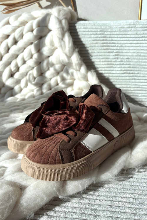 Dámské tenisky s semišovou mašlí hnědé Ashlyn