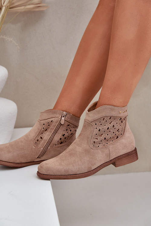 Dámske Ažúrové Topánky Na Ploškom Opätku S.Barski HY51-113 Béžové