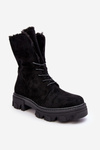 Suede Lace -up Boots Workers s kožušinou Black Frendo