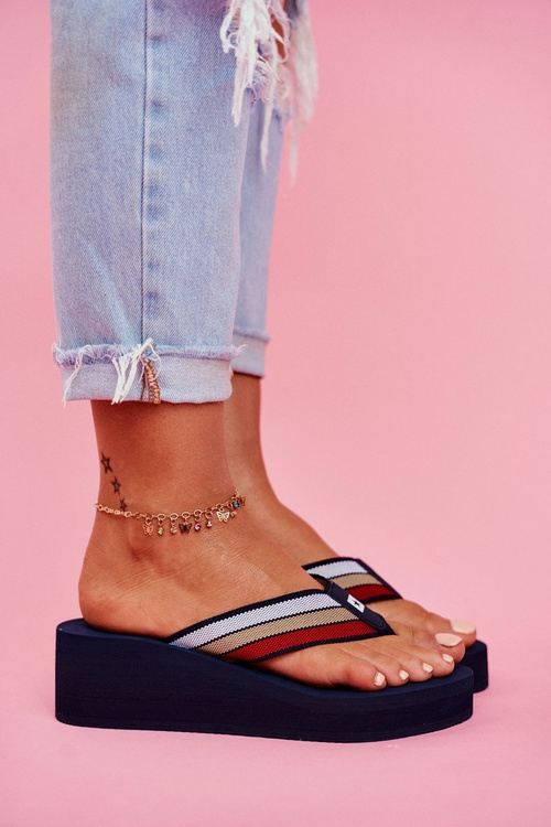 Dámske flip -flops big Star Flip -flops na klinoch FF274A301 NAVY BLUE