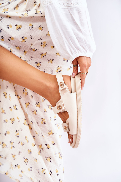 Dámské kožené sandály s zdobením béžový Halis