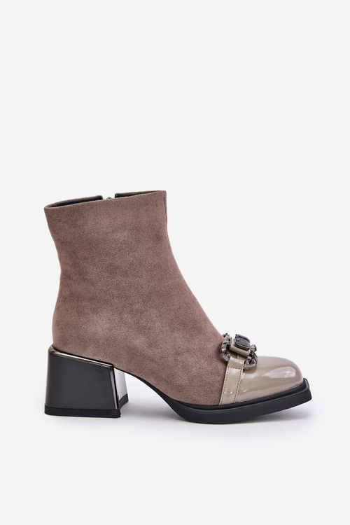 Elegantní Dámské Boty Na Podpatku S Dekorací Šedé MR880-127