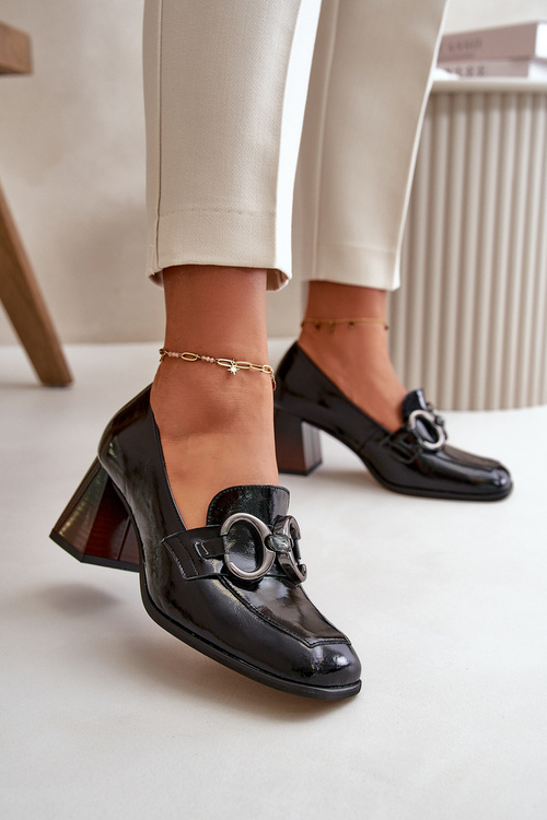 Kožené lodičky s ozdobou černé Laura Messi 2845