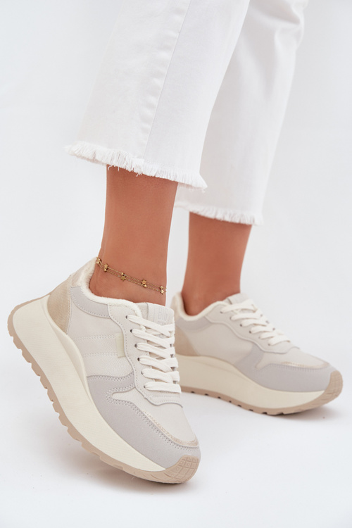 Zateplené dámske sneakersy na platforme Big Star SS274008 HI-POLY SYSTEM svetlo béžové