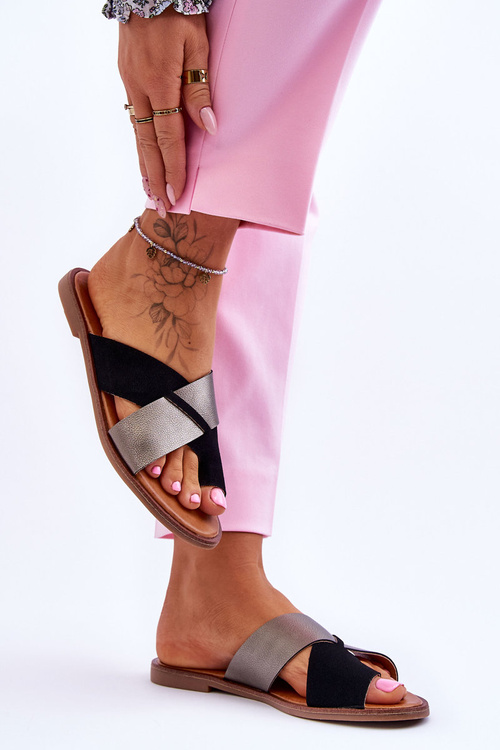 Klasické dámské kožené pantofle Black Platinum Nancy