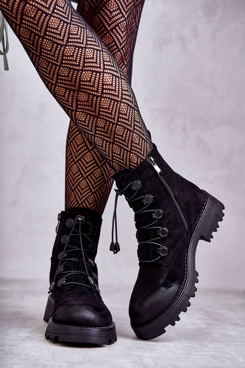 Dámské Semišove teplé boty s žebrovaným černe helia