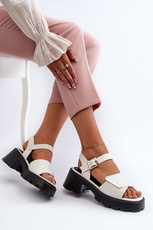 Dámské sandály z eko kůže na podpatku a platformě Vinceza 36257 Bílý