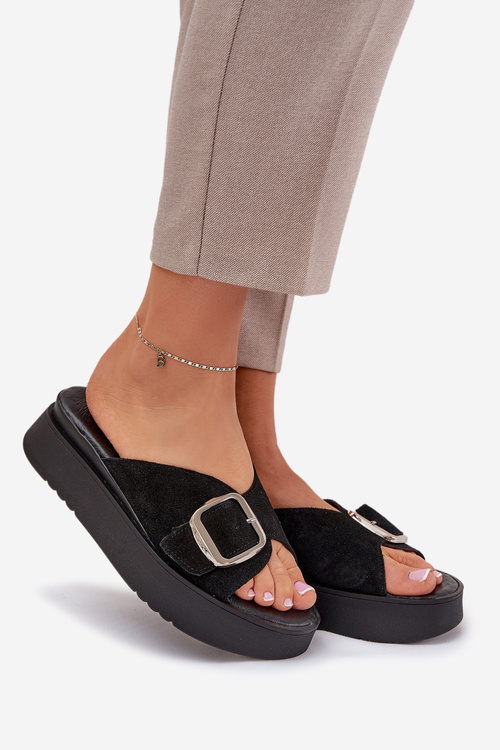 Dámske Semišové Šľapky S Prackou Na Platforme Čierne Zazoo 3019