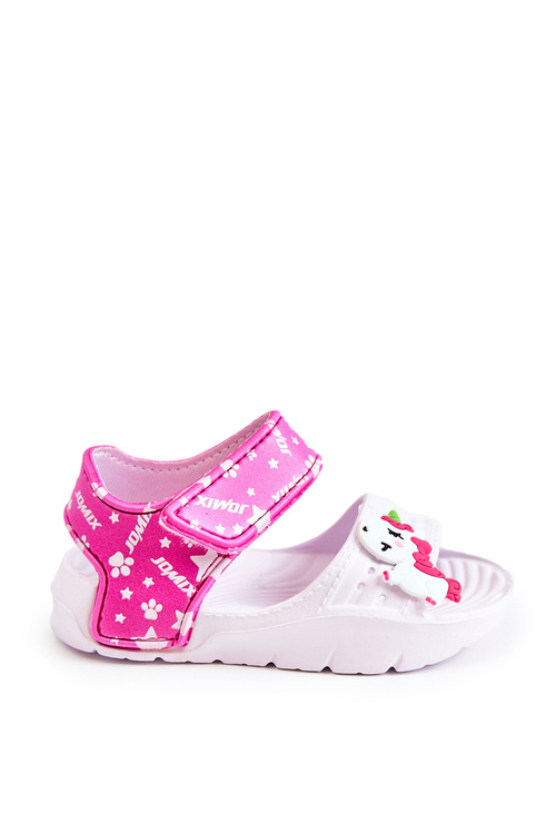 Dětské lehké sandály s důvěryhodnými dekoracemi bílými a růžovými Trusty