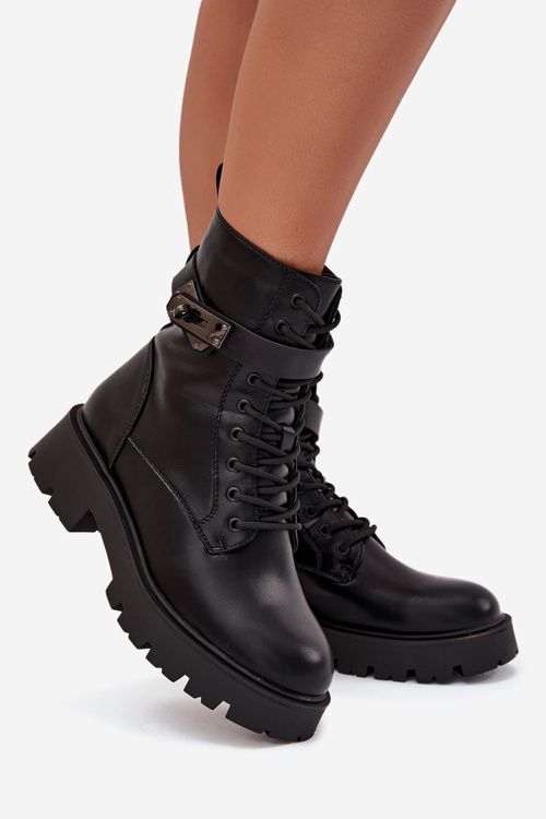 Dámské Boty Pracovní S Ozdobným Páskem Zateplené Eko Kůže Černé Selita