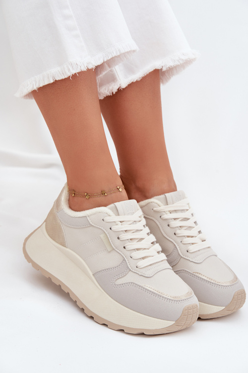 Zateplené dámske sneakersy na platforme Big Star SS274008 HI-POLY SYSTEM svetlo béžové