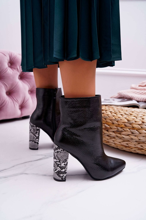 Dámské Kotníkové Boty Na Podpatku Snake Téma Černé Vernel