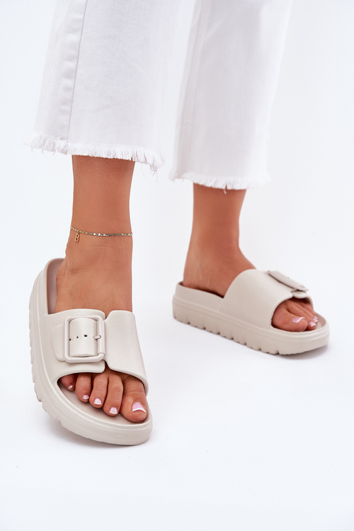 Dámské Pěnové Pantofle Na Platformě S Přezkou Béžové Viasara