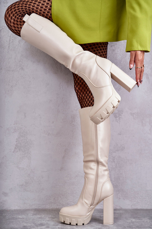 Módne kožené topánky na platforme Isabell Beige