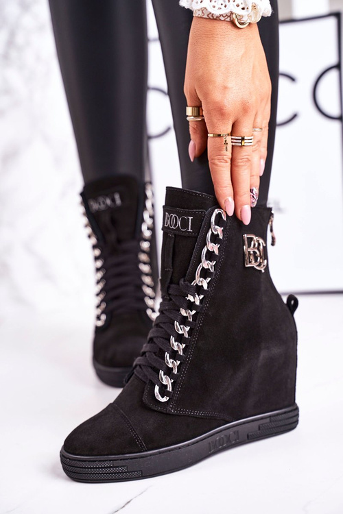 Dámské Semišové Sneakersy BOOCI 2222/066/s Stříbrný řetízek černé