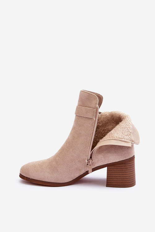 Kožené Boty Na Podpatku S Sponou Bežové Bronte